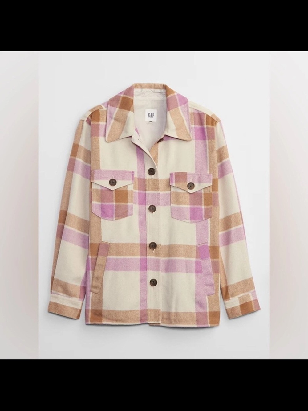GAP Plaid Shacket Jacket in Cream, Pink & Tan NWOT